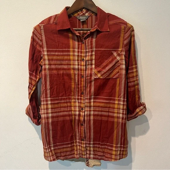 Natural Reflections Plaid Tie Sleeve Embroidered Back Panel Shirt - Picture 2 of 10